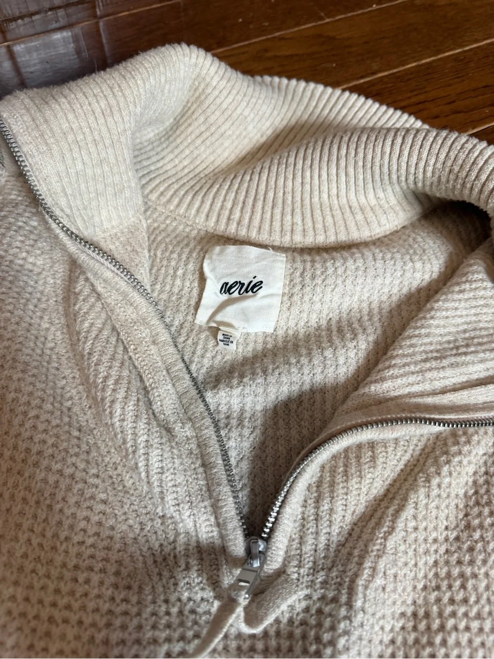 Aerie CozyUp Waffle Quarter Zip Sweater